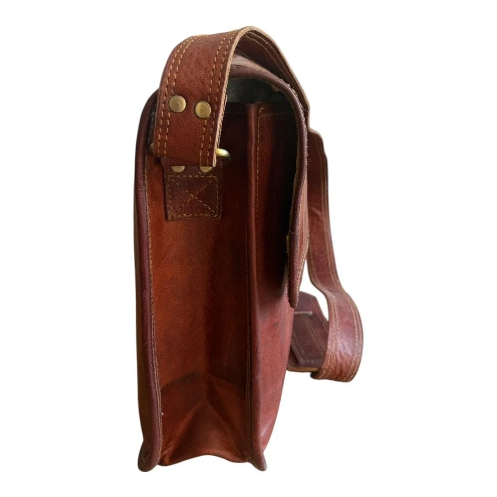 Urban Leather Mens Brown Distressed Leather Messenger Bag Satchel Briefcase